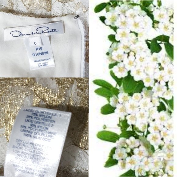 °$3,990 OSCAR DE LA RENTA GOLD FLORAL LACE MIDI RUNWAY DRESS US 0 S - Picture 7 of 9